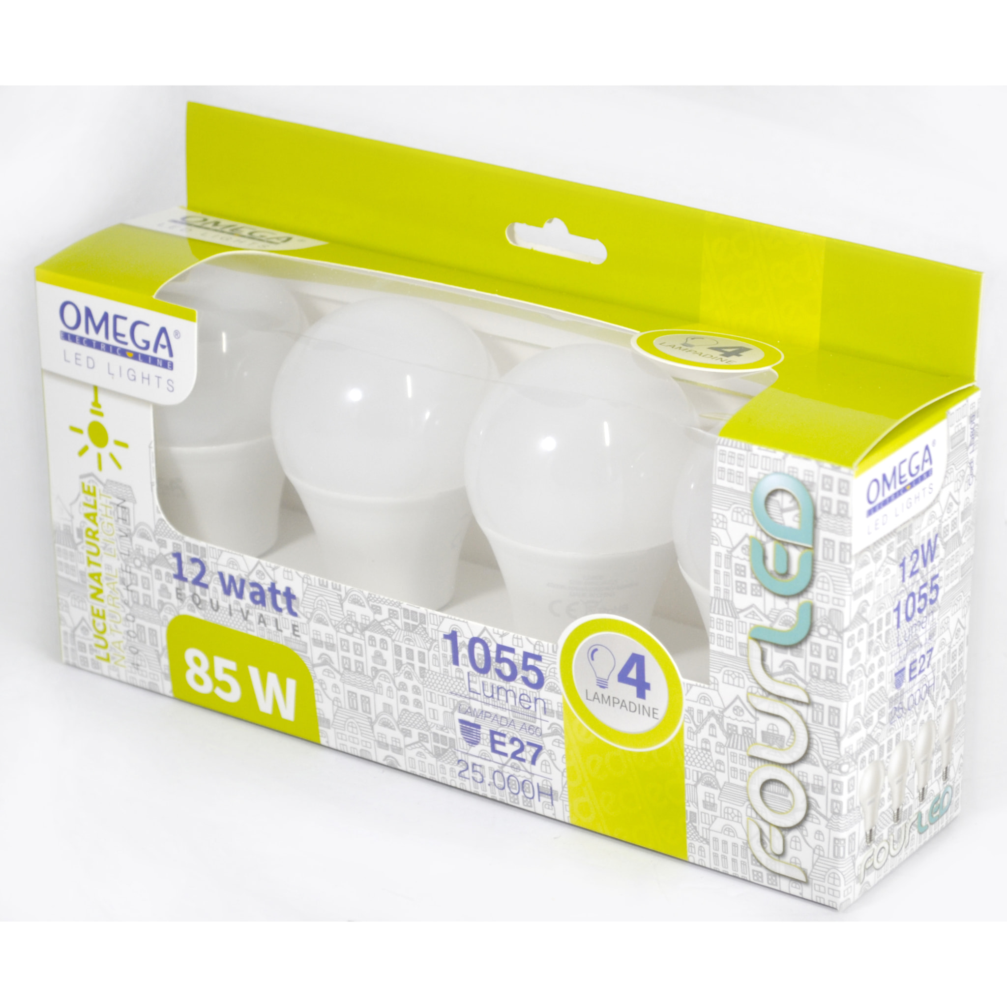OMEGA Set 4 Pezzi Goccia A60 12W LED