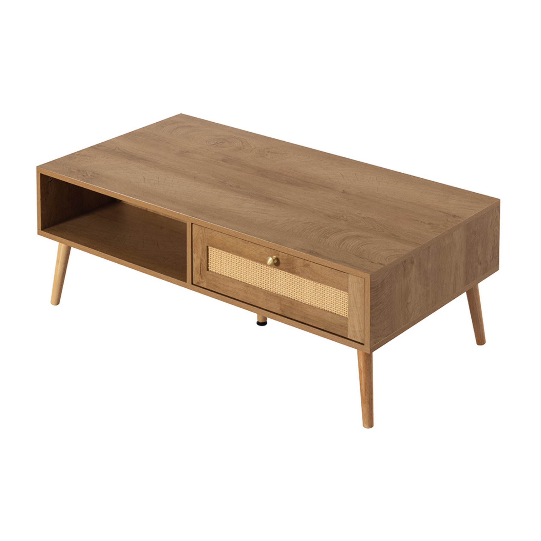 Goto - table basse - effet bois et cannage - 1 tiroir et 1 niche - 110 cm - Bois