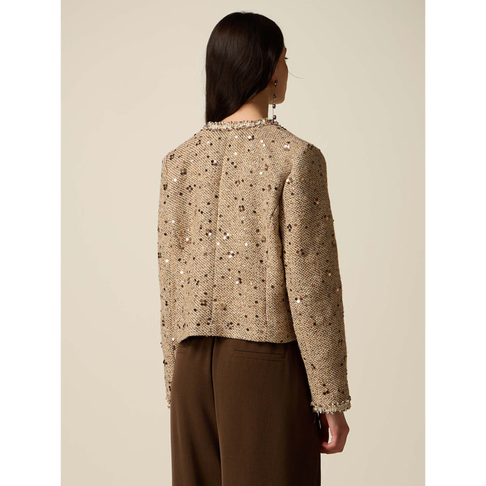 Oltre - Chaqueta de tejido estructurado con lentejuelas - Beige