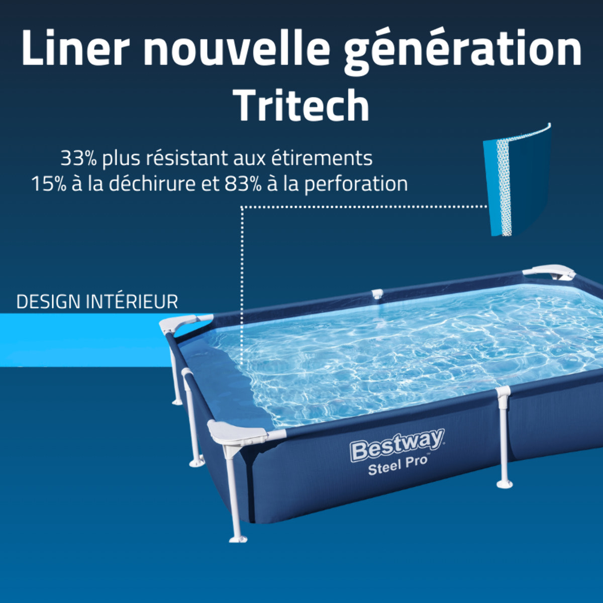 Bestway Piscine hors sol tubulaire rectangulaire Bestway Steel Pro 221 x 150 x 43 cm bleu