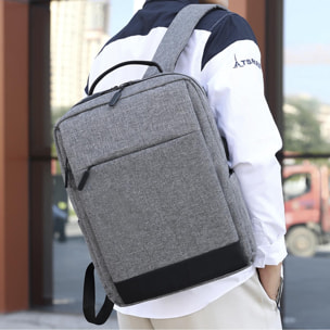 DAM Mochila multi compartimento porta Laptop 15,6''. Alta resistencia. Toma USB externa, salida de auriculares. 30x12x40 Cm. Color: Gris