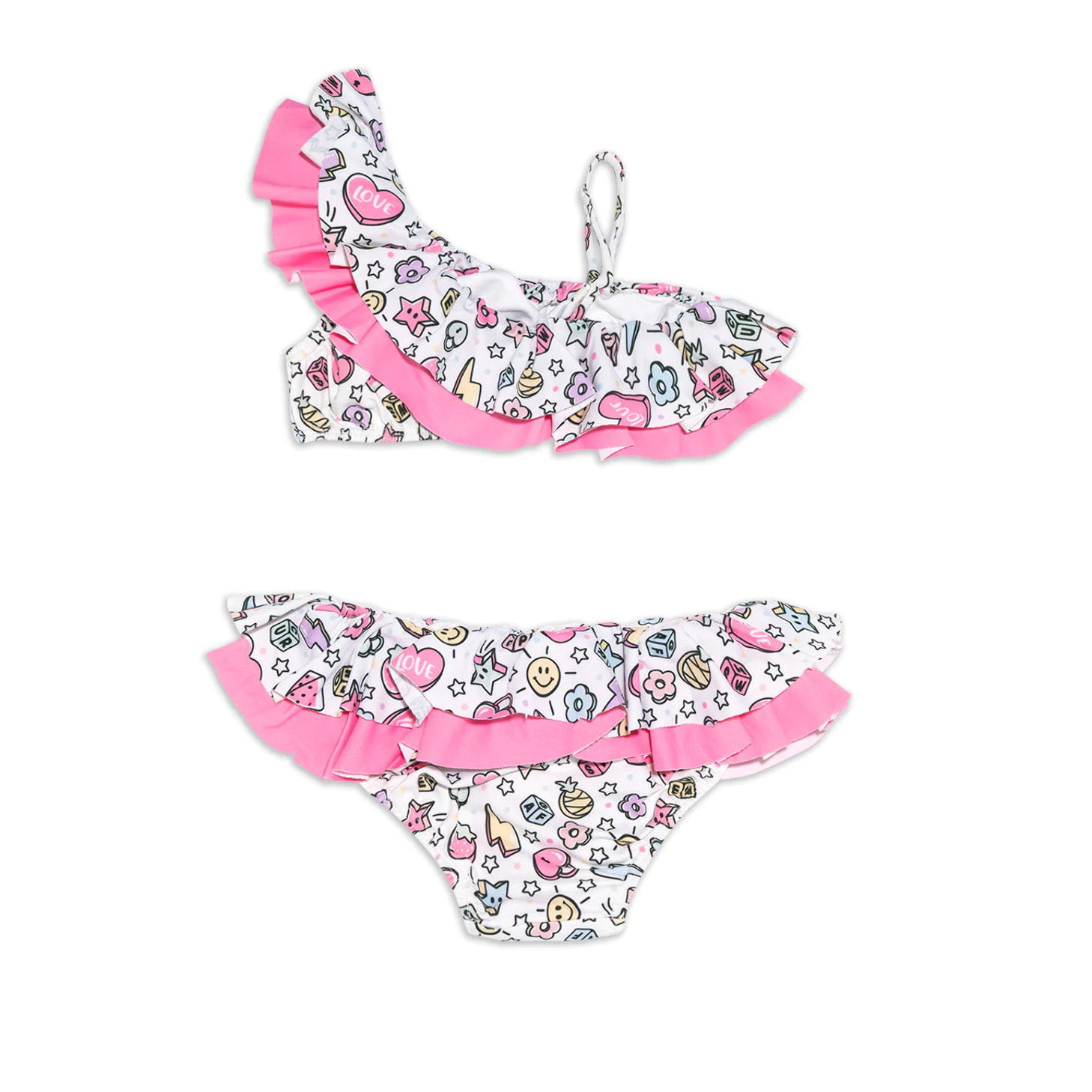 Bikini de Niña Estampado de Cuentas en Rosa