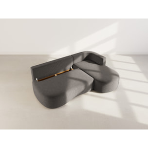 Mahina - canapé d'angle droit 4 places convertible avec coffre en velours côtelé - Gris foncé