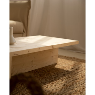 Table basse en bois massif ton naturel 124x27cm Hauteur: 27 Longueur: 123.5 Largeur: 46.6