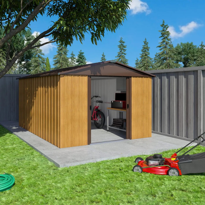 Abri de jardin métal aspect bois Yardmaster 11,03 m² + kit d'ancrage