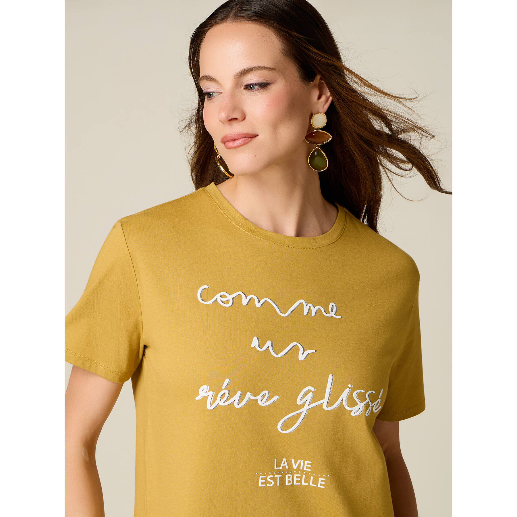 Oltre - T-shirt con stampa lettering - Giallo
