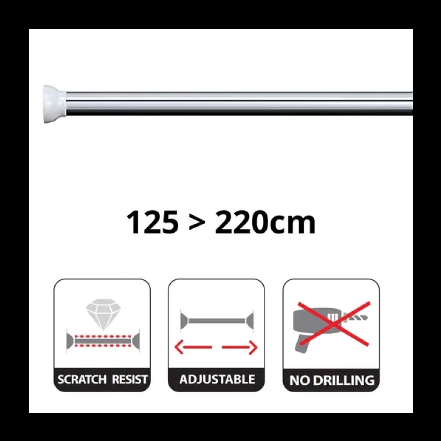 Barre tringle pour rideau de douche ou baignoire extensible sans perçage en Alu KRETA 125-220cm Finition Brillante Spirella