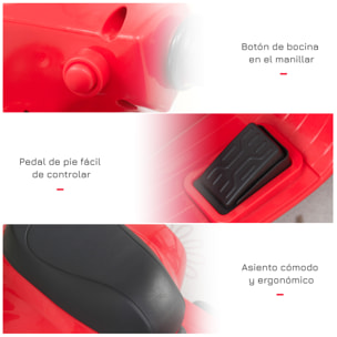 Moto Eléctrica Vespa para Niños 18-36 Meses con Faro Bocina y 4 Ruedas Rojo