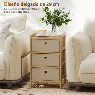 Cómoda con 3 Cajones de Tela, Cómoda para Dormitorio de Bambú, Cajonera para Espacios Pequeños, Salón, Oficina, Vestidor, Crema y Natural