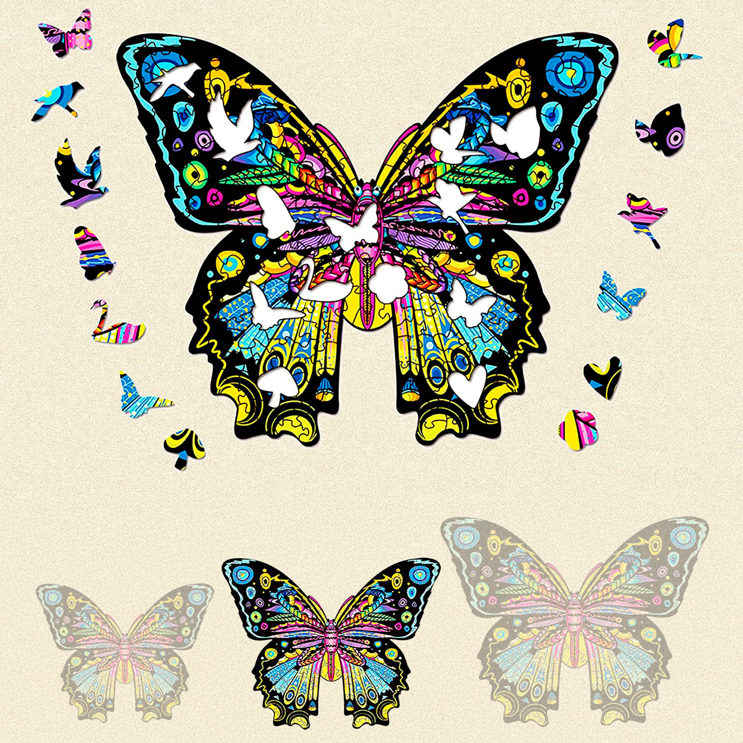 Puzzle in legno con design di farfalla. 200 pezzi.