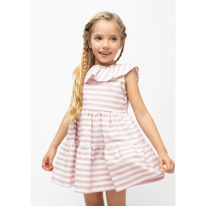 Vestido de Niña Volantes Rayas Rosa