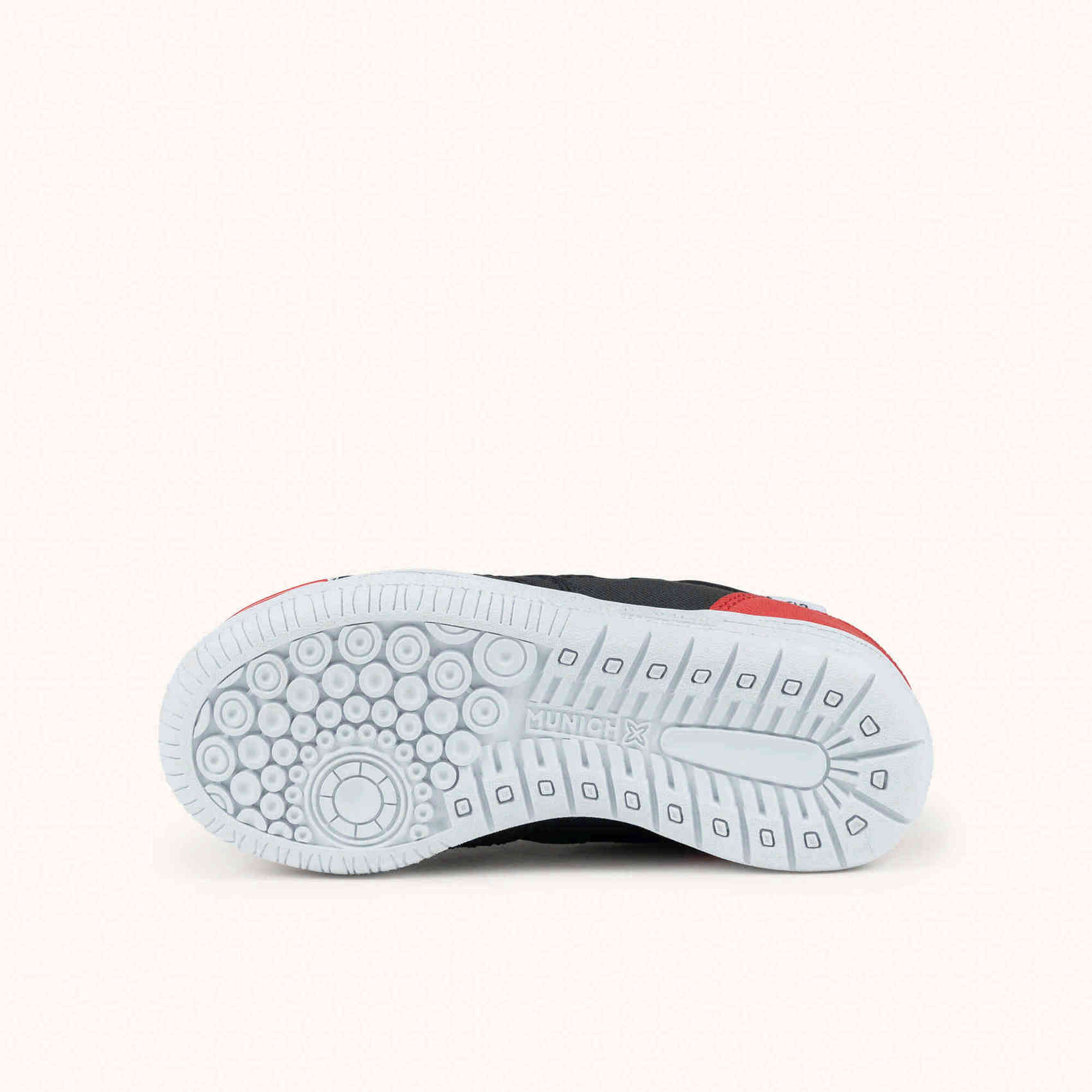 MUNICH G-3 KID VCO 458 Zapatillas Infantiles de Fútbol Sala Negras con Talón Rojo y Triple Velcro