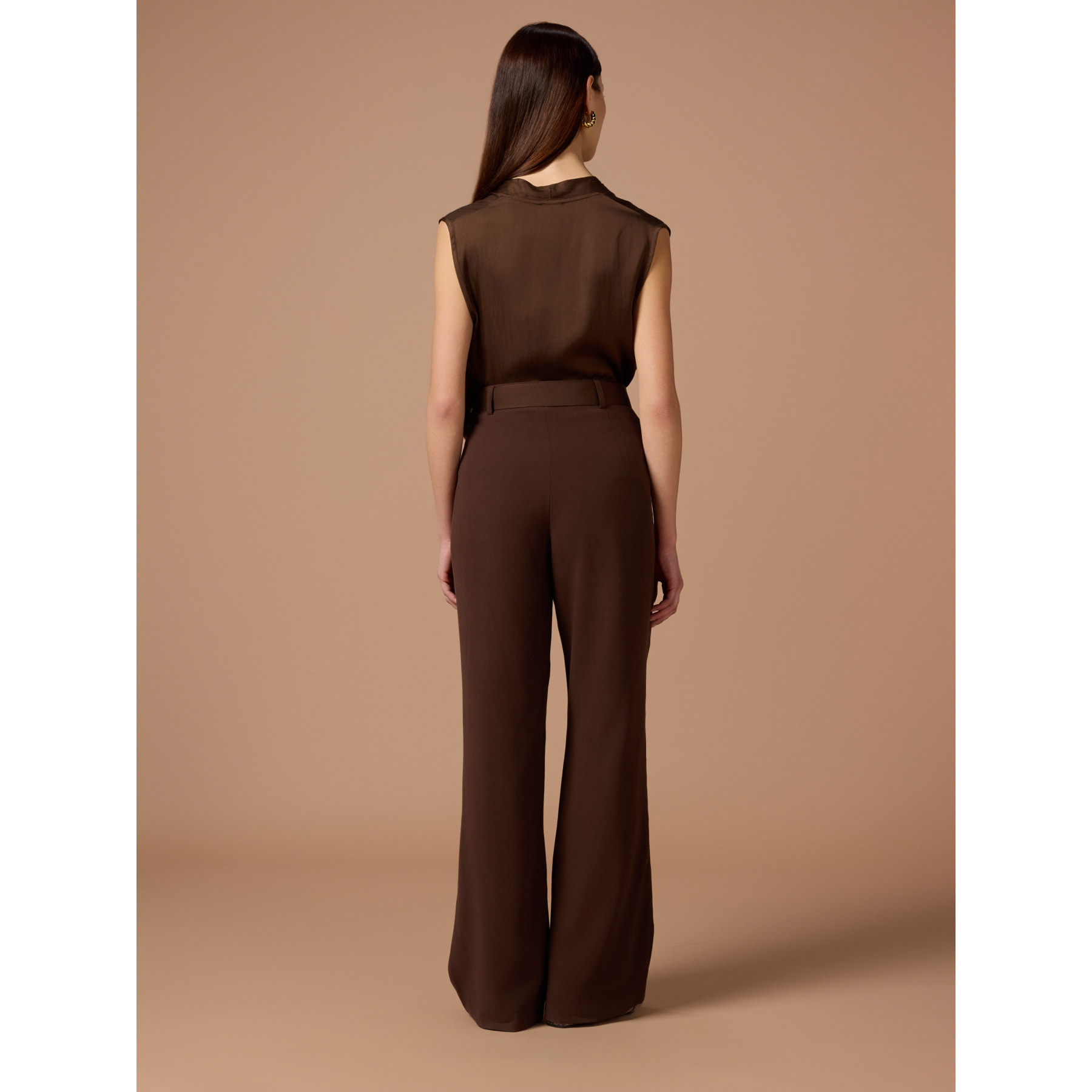 Oltre - Pantalones fluidos con cinturón - Marrón
