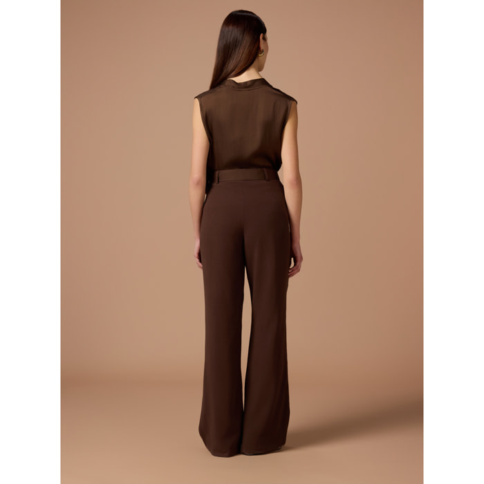 Oltre - Pantalones fluidos con cinturón - Marrón