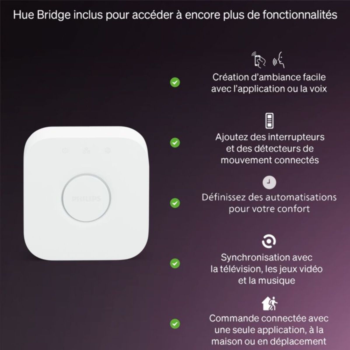 Pack PHILIPS HUE Essential E27 60Wx3 + pont v2