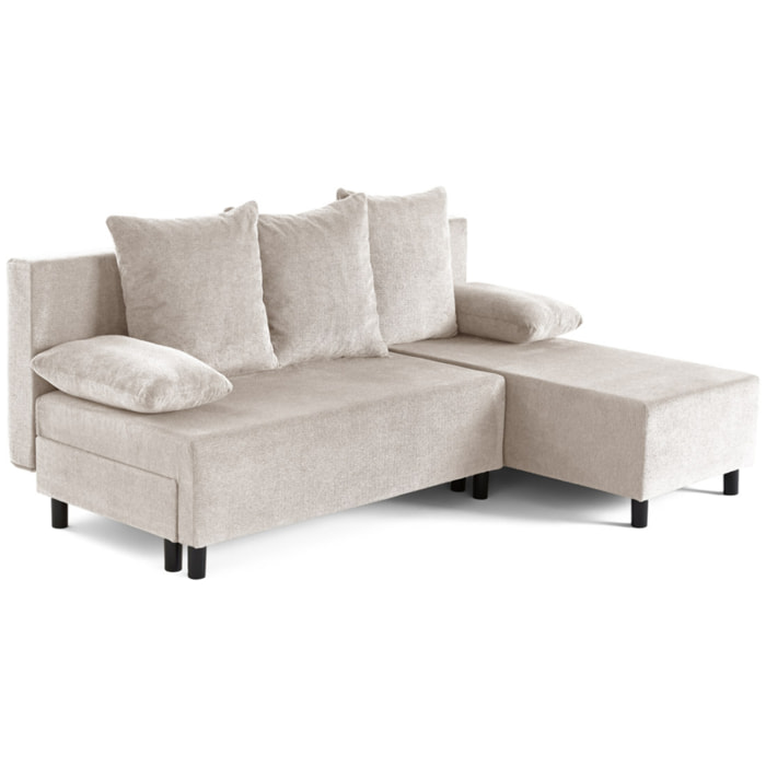 Gloria - canapé d'angle réversible 4 places convertible avec coffre en tissu texturé - Beige