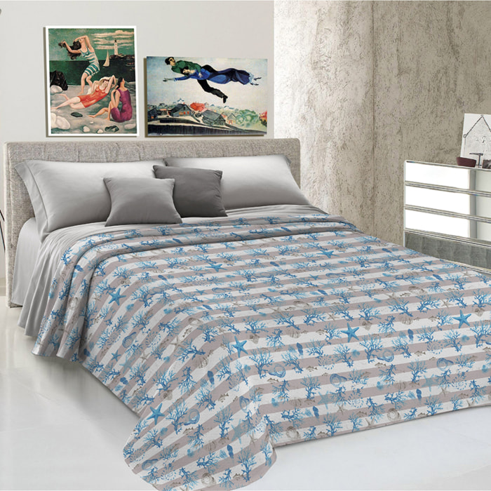Copriletto di cotone marina riga azzurro 100% cotone