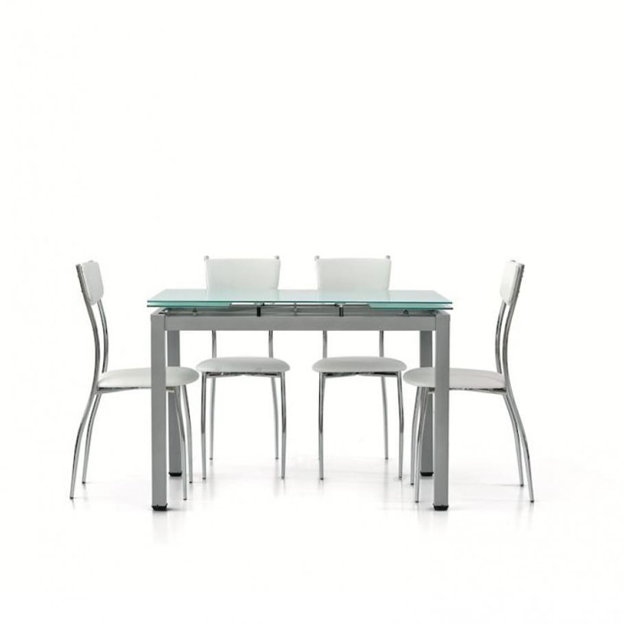 Tavolo RAPALLO in metallo grigio con piano in vetro bianco allungabile 110x70cm