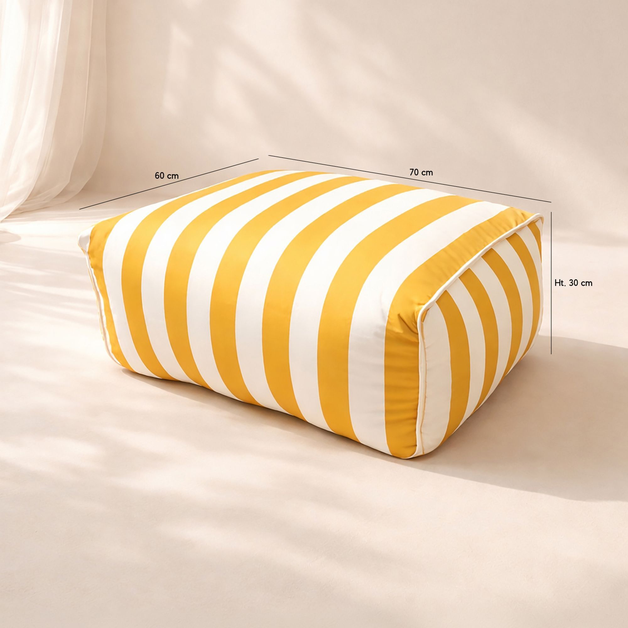 Fauteuil et pouf d'extérieur compressé en tissu à rayures jaunes FLAVIO