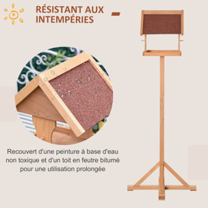 Mangeoire à oiseaux sur pied en bois massif bois naturel