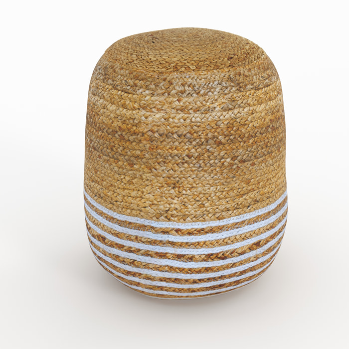 Pouf rond en jute, fines rayures blanches D40 cm - Billy