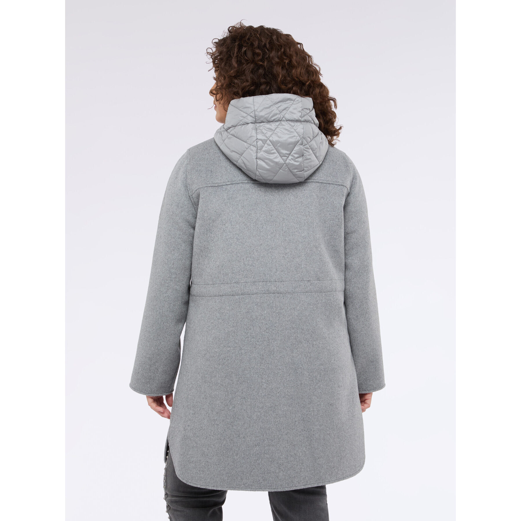 Fiorella Rubino - Cappotto in misto lana con cappuccio in nylon - Grigio