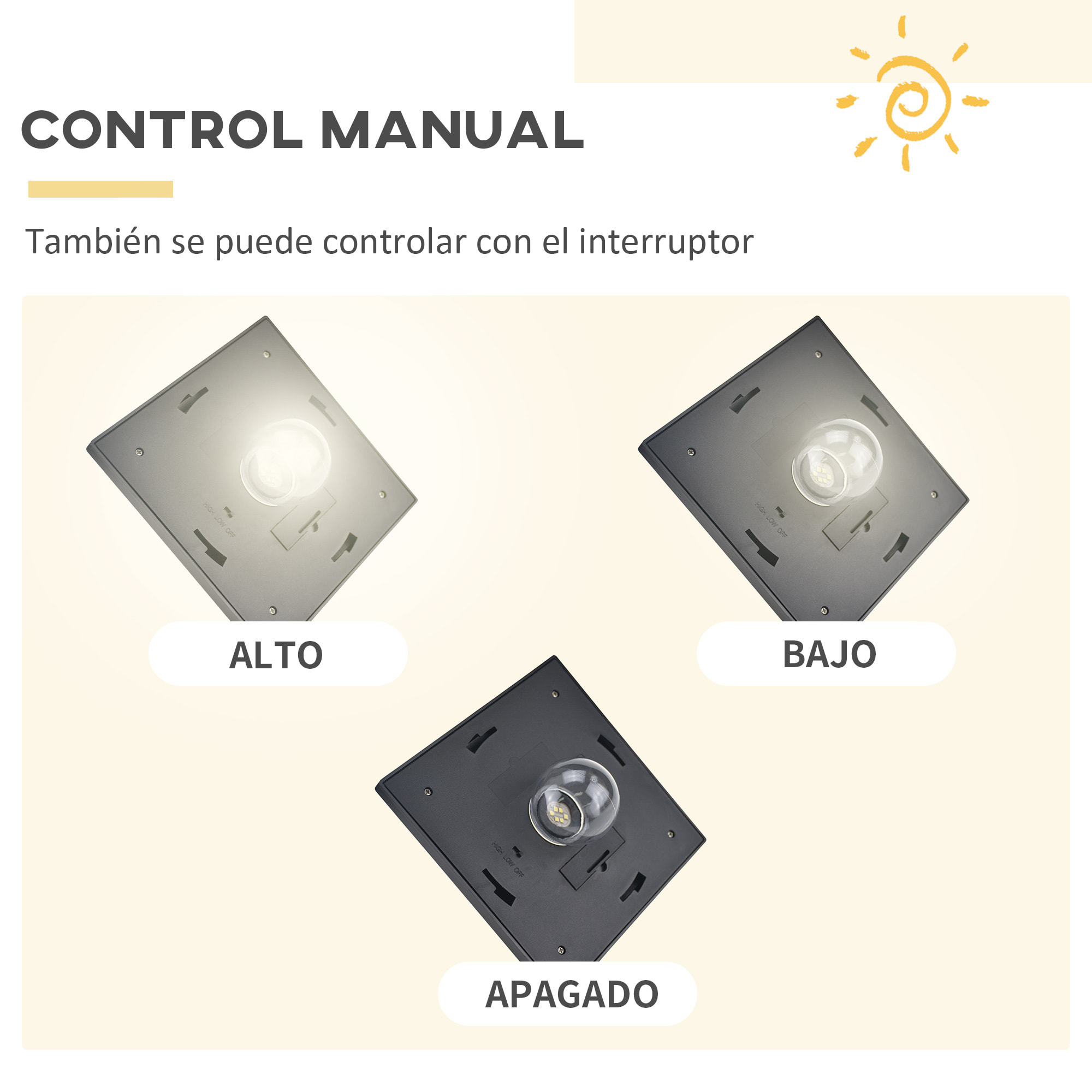 Conjunto de 2 Farolas Solares de Exterior Luces Solares de Pie con 3 Luces LED Impermeable IP44 para Camino Terraza Patio 51,5x47x182,5 cm Negro