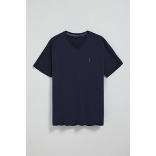 Camiseta azul marino de manga corta y cuello de pico con bordado Rigby Best