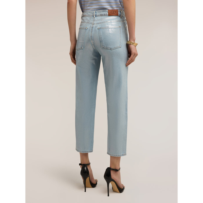 Motivi - Jeans regular boyfit con laminatura - Azzurro