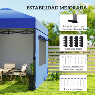 Carpa Plegable 3x3 m, Pop-up, Cenador Pabellón de Jardín con 3 Paredes Laterales, 2 Ventanas Malla, UPF50+, Altura Ajustable 3 Niveles, Bolsa Transporte, Sacos Arena, Gazebo Exterior, Azul