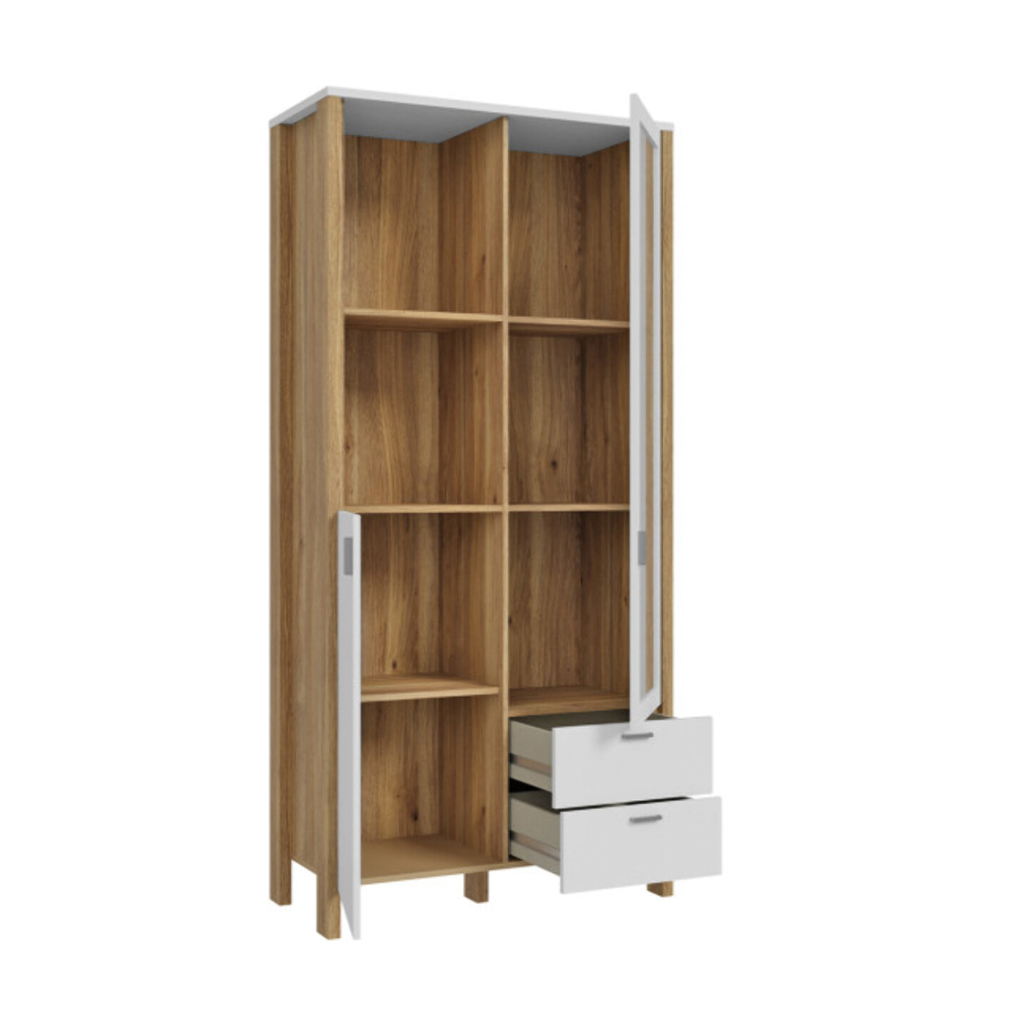 Vaisselier vitré H200 cm 2 tiroirs 2 portes décor gris clair - BOLERO
