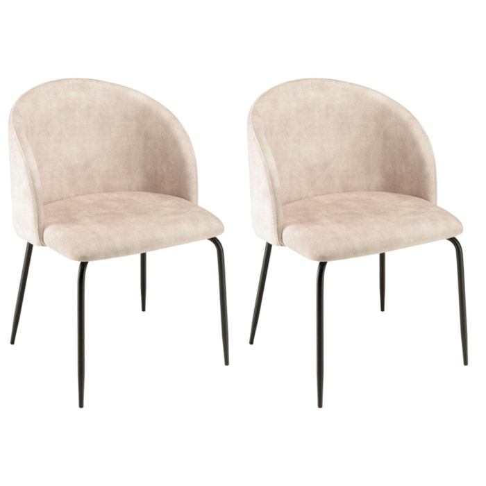 TOM - Lot de 2 chaises velours beige dossier enveloppant pieds acier