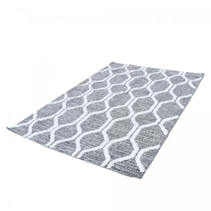 Tapis Turi en relief dessin géométrique, couleur gris et blanc