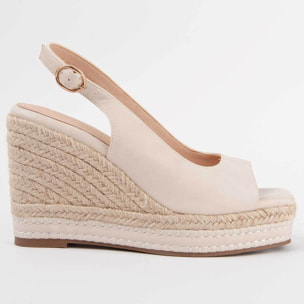 Sandalia De Cuña - Beige - Altura: 9 Cm