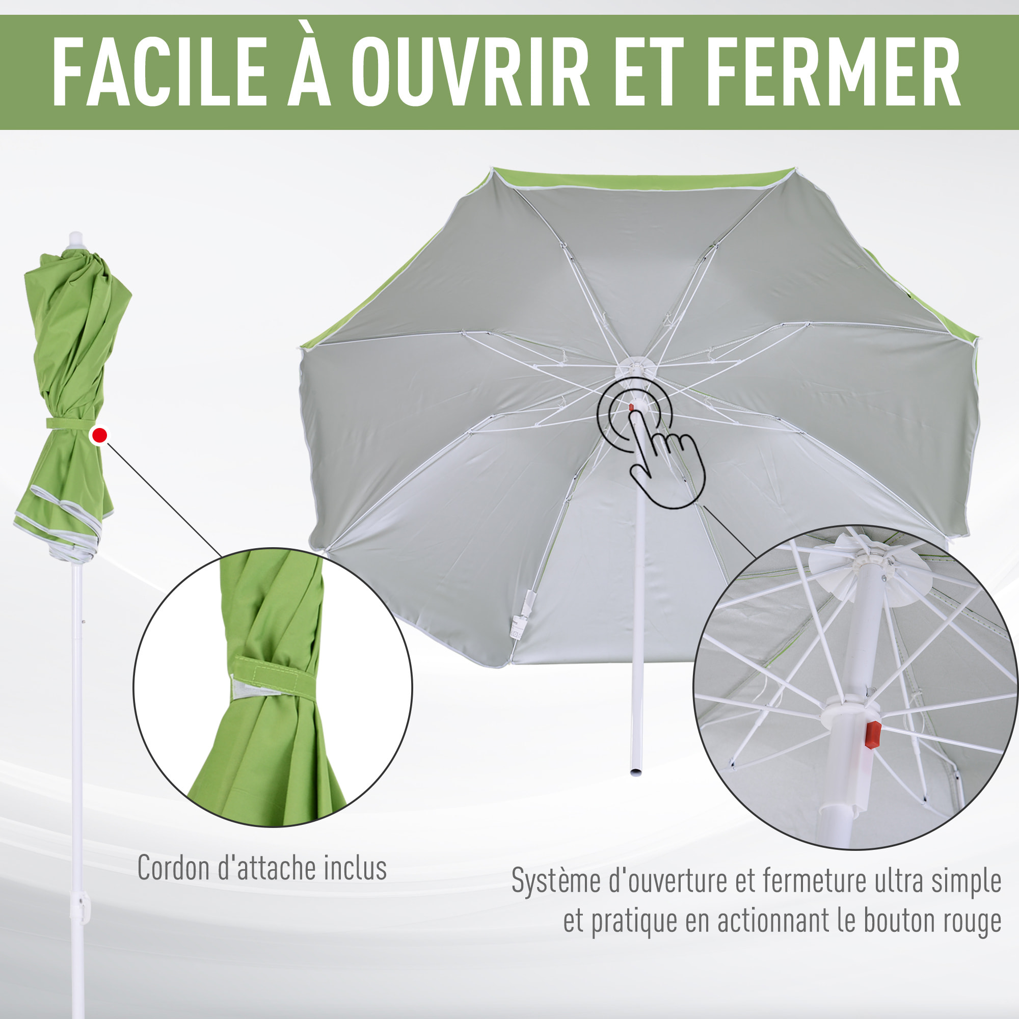 Parasol inclinable octogonal de plage Ø 150 cm tissu polyester haute densité anti-UV mât démontable sac de transport inclus vert