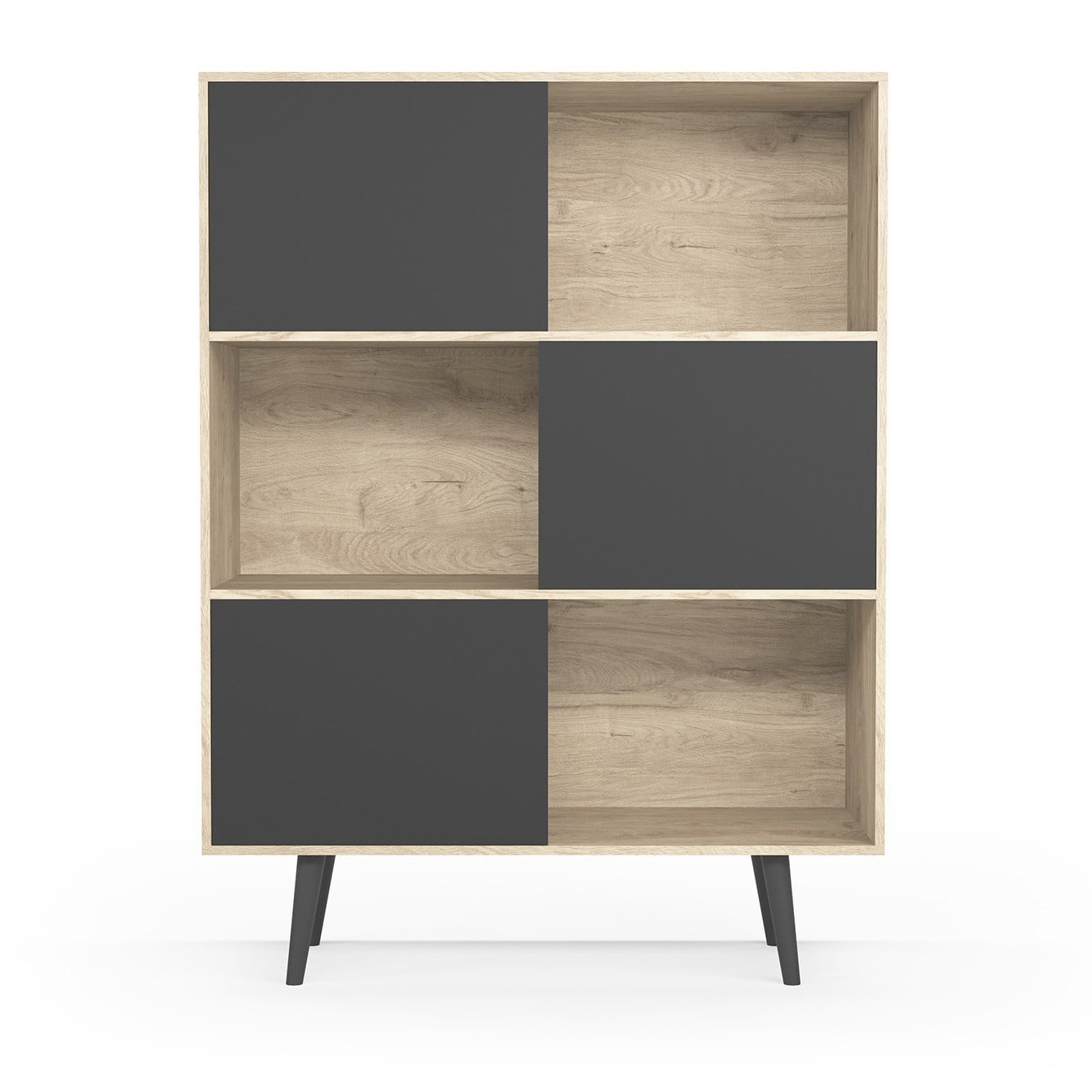 Estantería librería Nordic melamina roble claro-grafito 131x100x30 cm