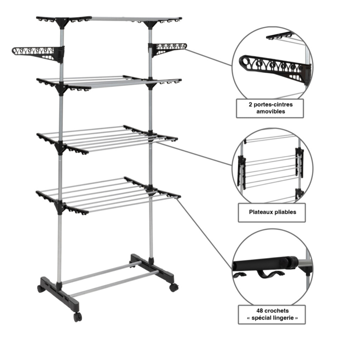 Séchoir Néo noir 4 niveaux - 24m d'étendage