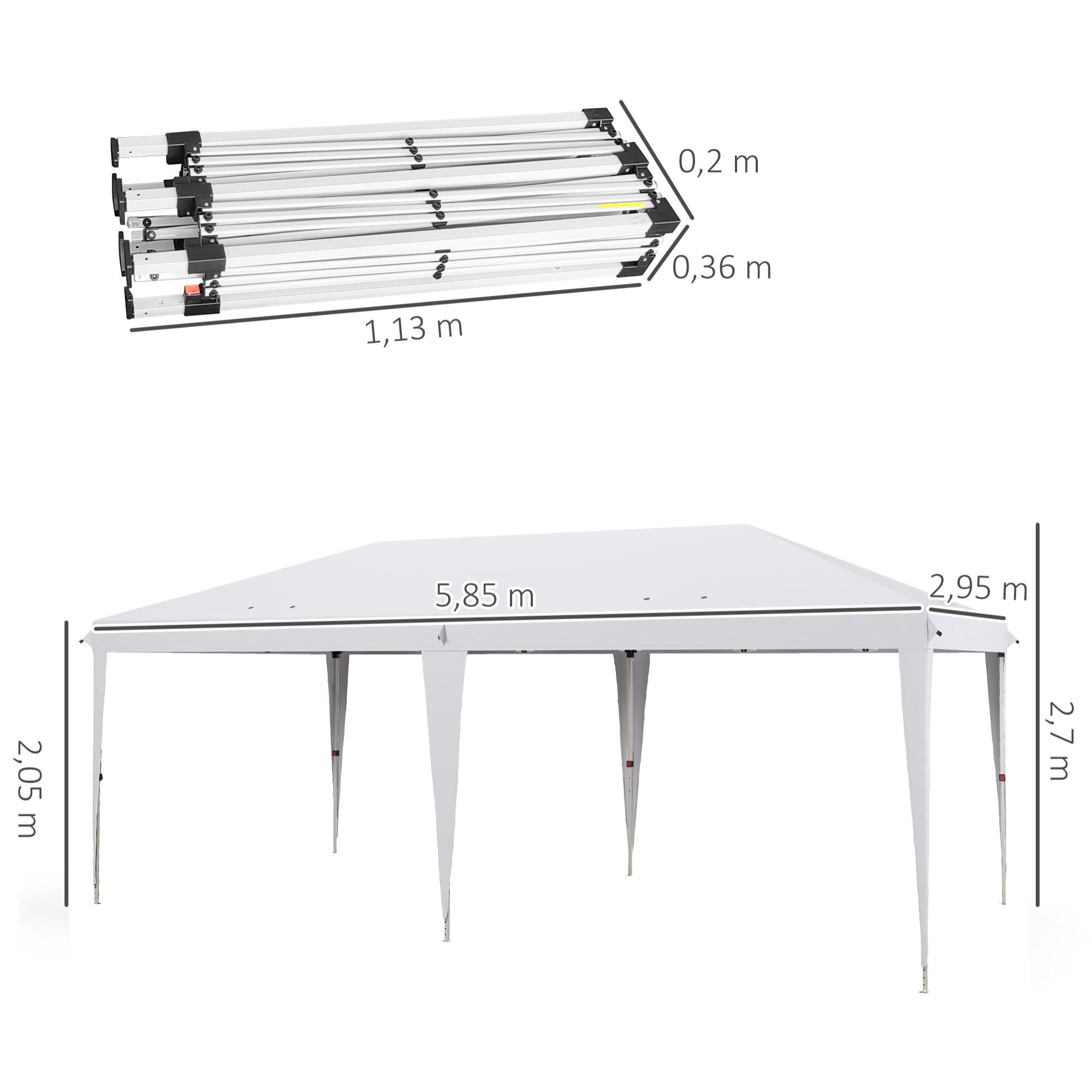 Carpa Plegable 6x3 m Cenador de Jardín con Altura Ajustable en 3 Niveles Bolsa de Transporte Anti-UV y Marco de Acero Carpa de Jardín para Patio Terraza Blanco