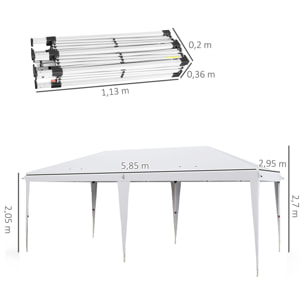 Carpa Plegable 6x3 m Cenador de Jardín con Altura Ajustable en 3 Niveles Bolsa de Transporte Anti-UV y Marco de Acero Carpa de Jardín para Patio Terraza Blanco