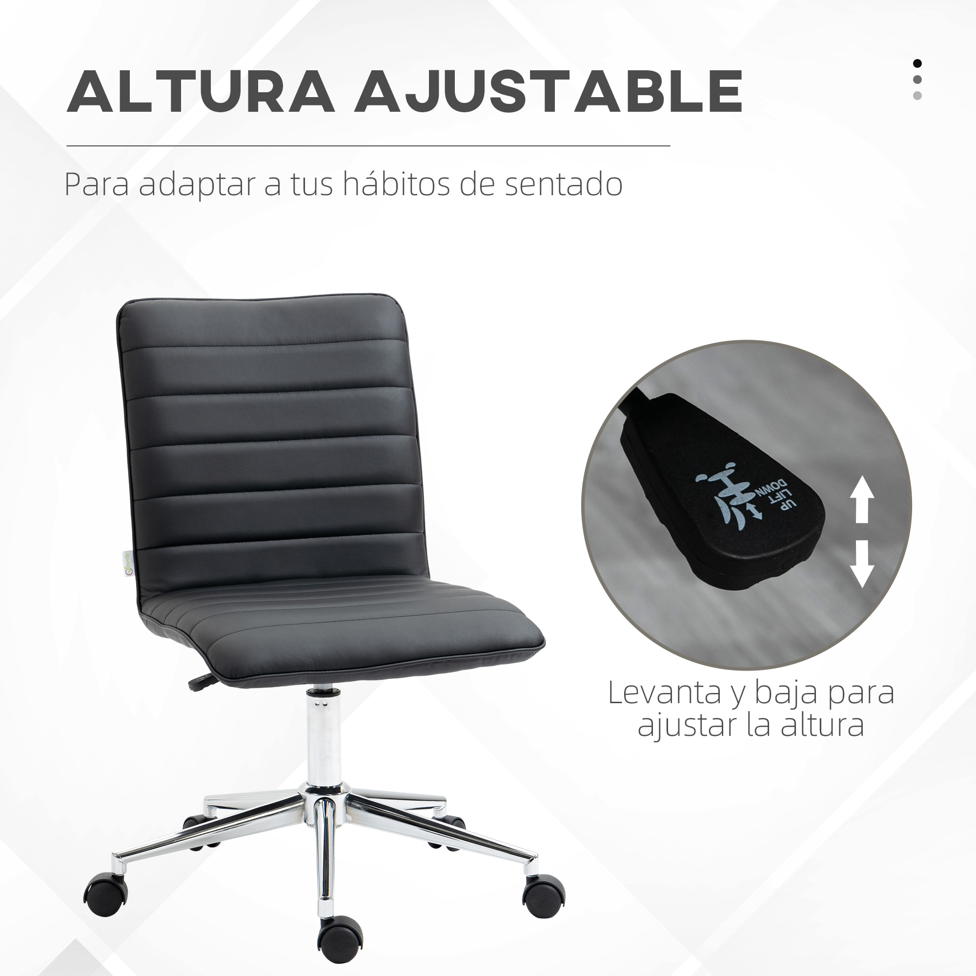 Silla de Oficina Ergonómica Silla Escritorio Giratoria con Altura Ajustable Respaldo Tapizado en Piel Sintética Carga 120 kg 47x57x76,5-86,5 cm Negro