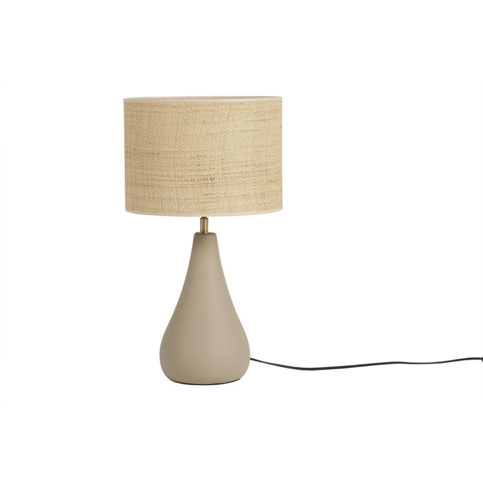 Lampe à poser en bois feuille d'acajou et abat-jour en coton blanc cassé  H36 cm SOLAR - Miliboo