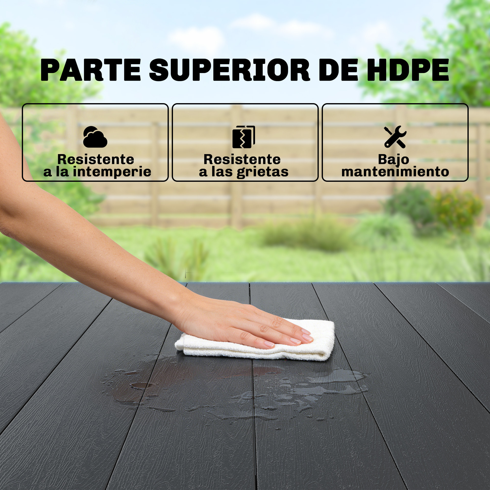 Mesa de Comedor de Jardín Rectangular, Mesa de Terraza Exterior 120x90x74 cm, con Encimera de HDPE y Estructura Metálica, para 6 Personas, Carga 50 kg, para Patio, Balcón, Negro