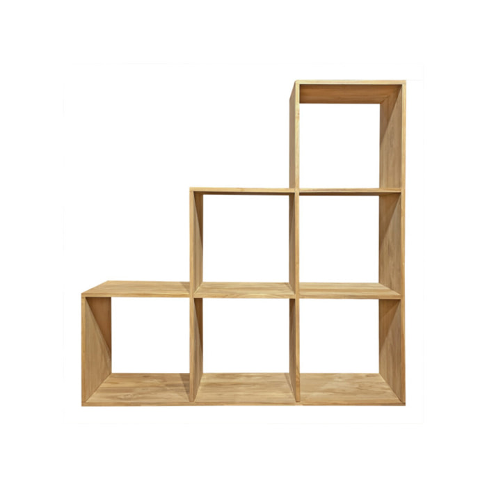 Etagère escalier 6 cases carrée de rangement bois de teck massif - ROMA