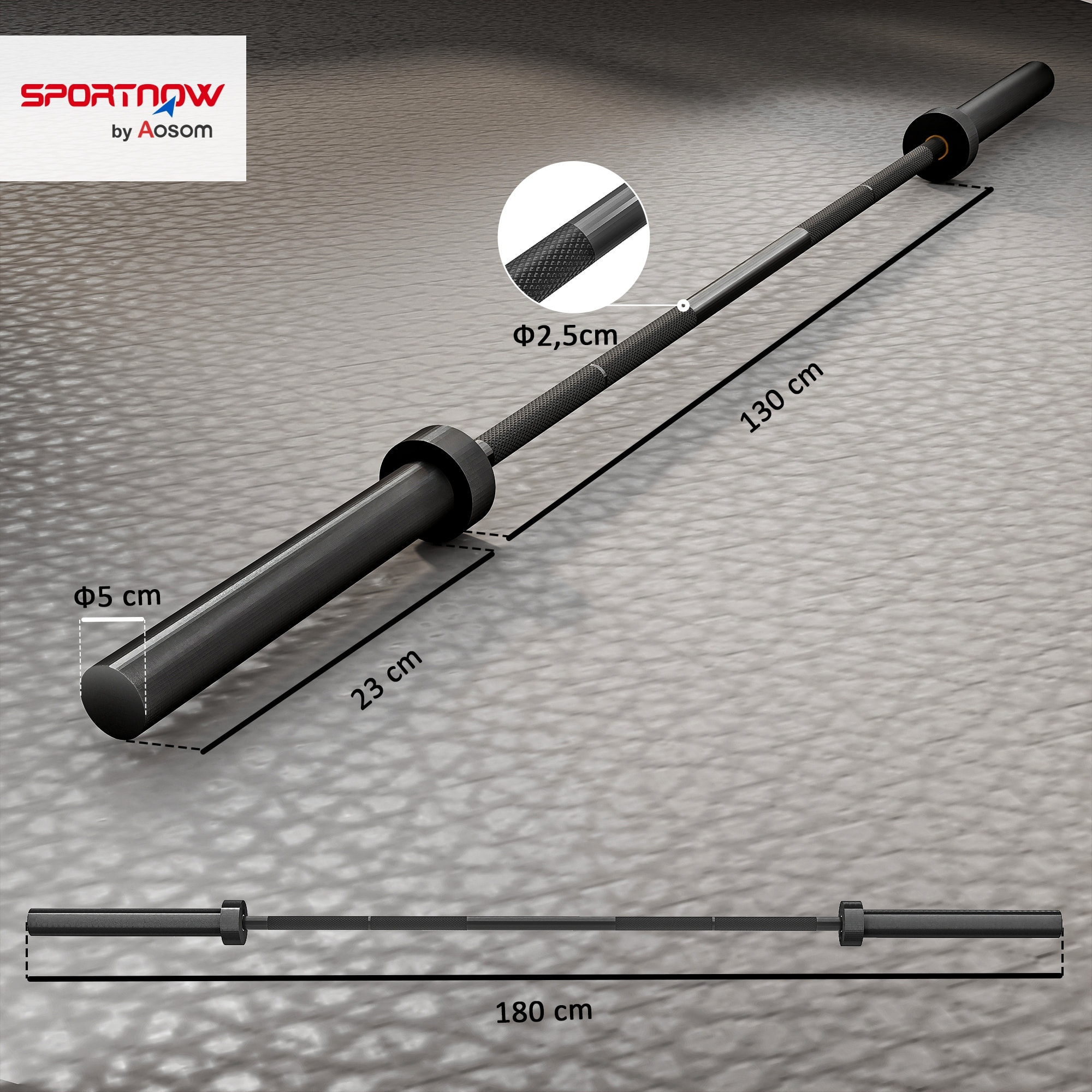 Barre olympique 200Kg 1,8m dia.5cm butées noir