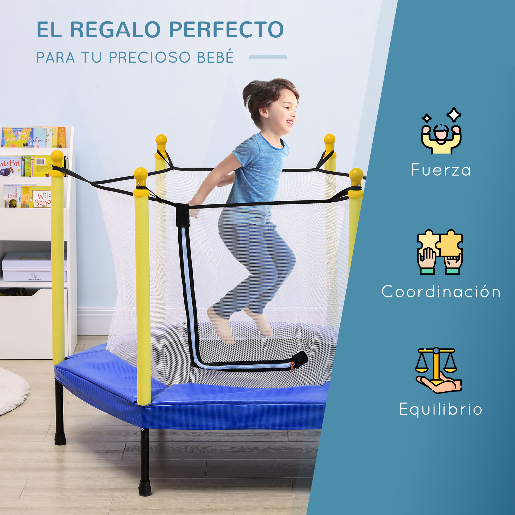 Cama Elástica para Niños 95x85 cm con Red de Seguridad Trampolín Infantil para Niños de 3-6 Años para Interior Carga 50 kg 122x122x97 cm Azul