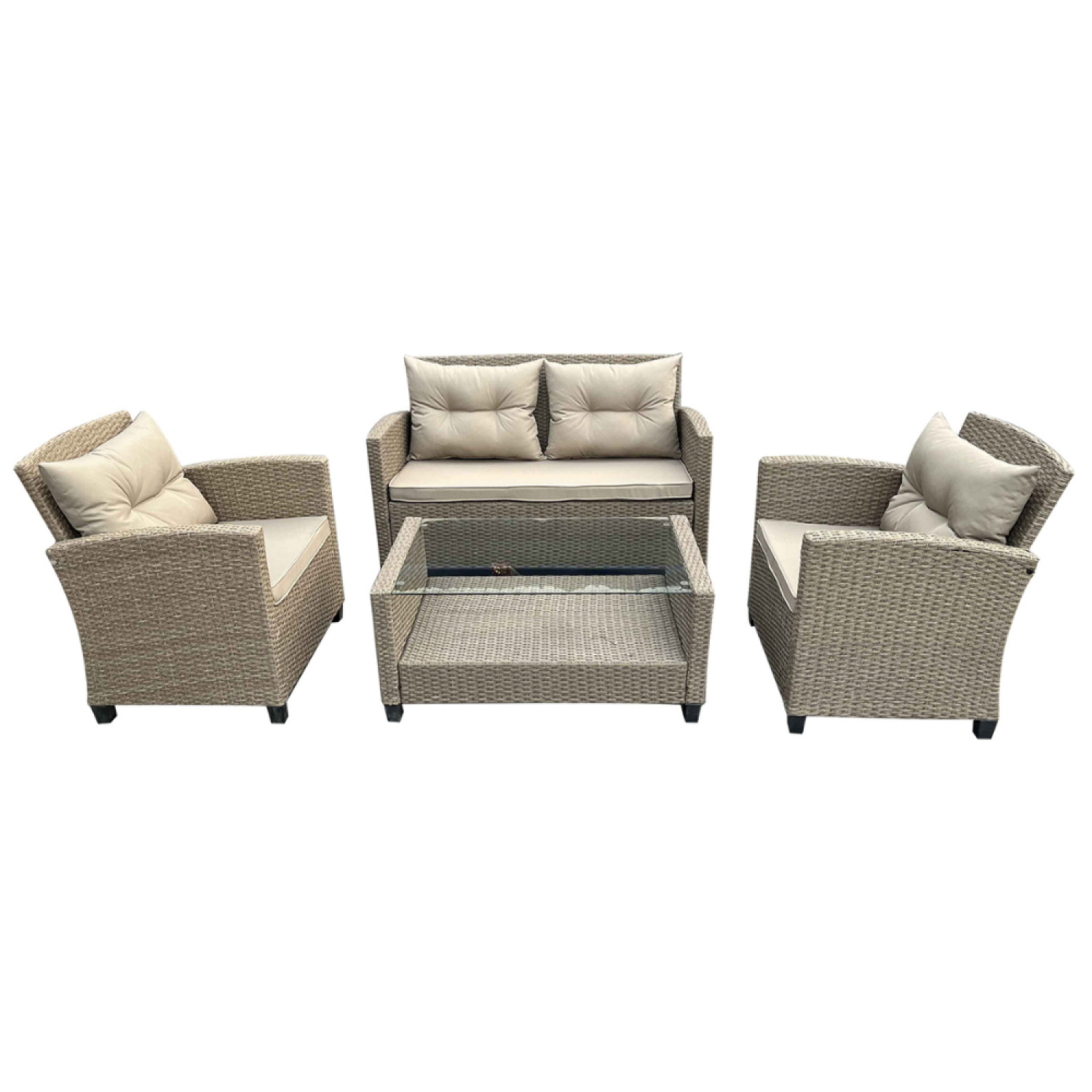 salon de jardin 4 places en résine tressée gris/beige LOGIA