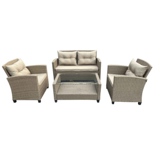 salon de jardin 4 places en résine tressée gris/beige LOGIA