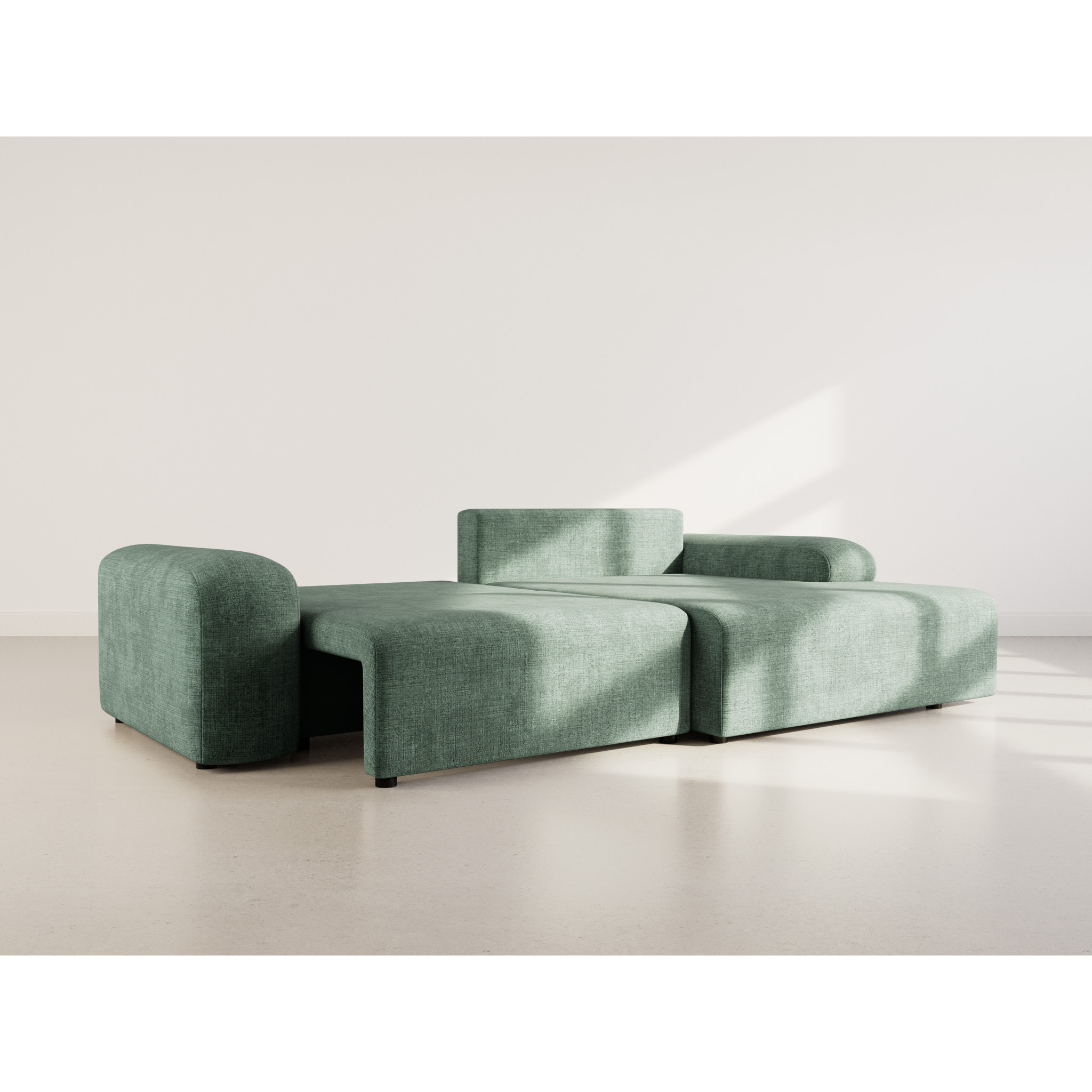 Rebecca - canapé d'angle droit 4 places convertible avec coffre en velours texturé - Vert