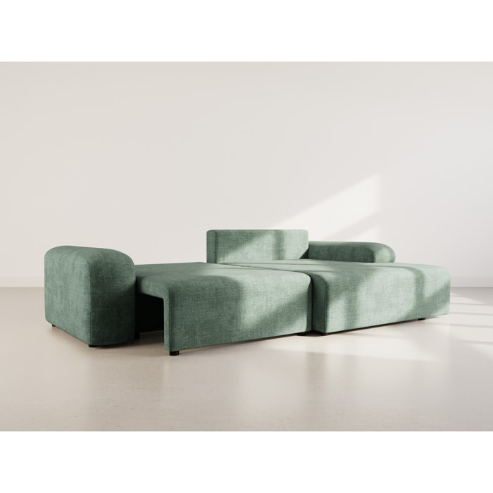 Rebecca - canapé d'angle droit 4 places convertible avec coffre en velours texturé - Vert