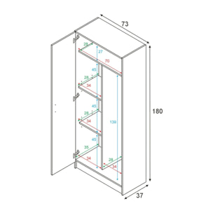 Armadio multiuso Charleston, Mobile portascope a 2 ante, Scarpiera con ripiani, Guardaroba portascope, cm73x37h180, Rovere